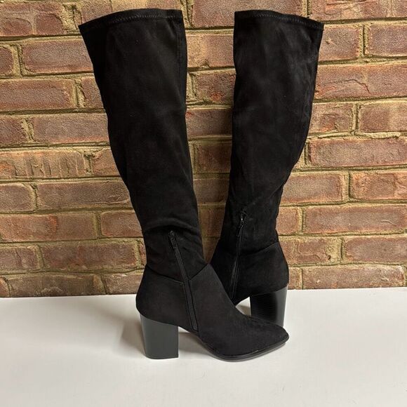 Yoki Black Faux Suede Spade Tall Boot Size 10 NEW - Picture 5 of 7